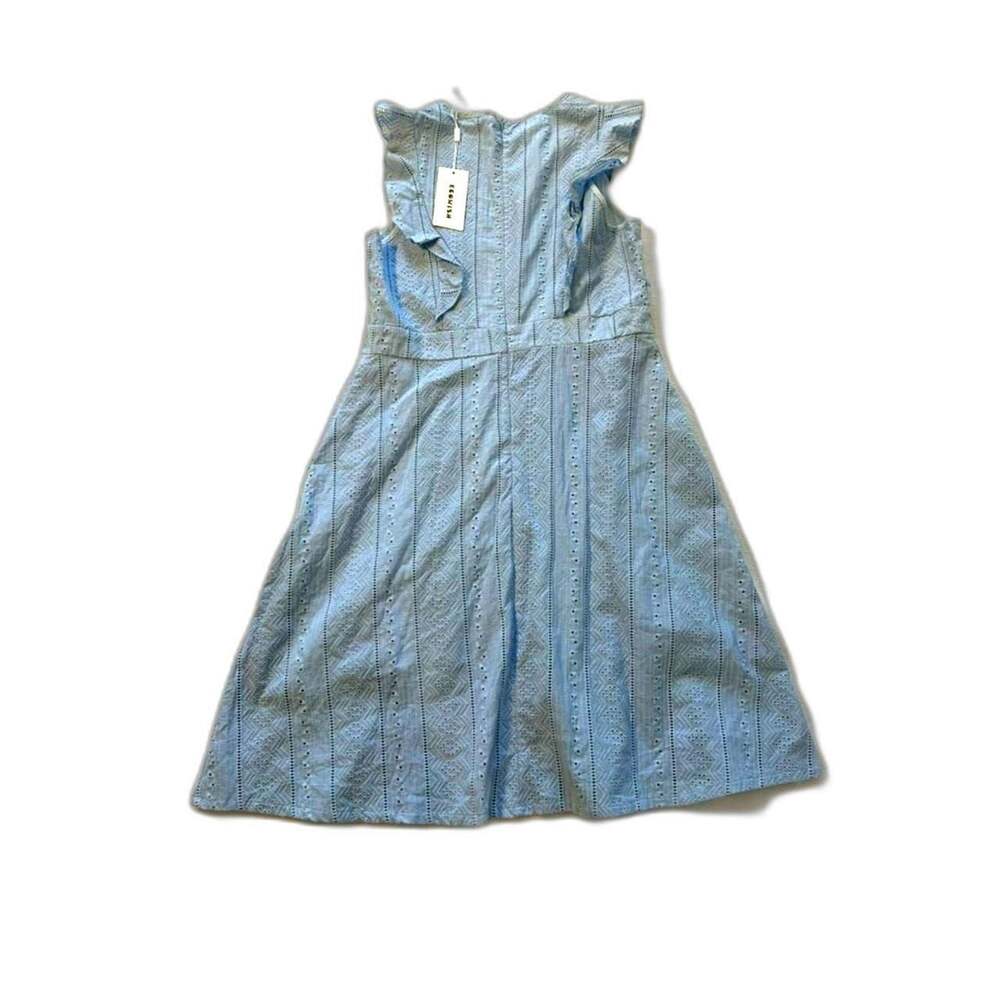 ECOWISH Light Blue Eyelet Flutter Sleeve Midi Dress